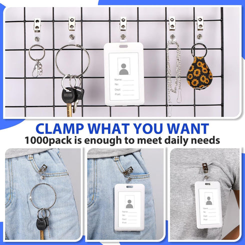 Seajan 600 Pcs Metal Badge Clips Bulk, Double Hole Name Tag Clips with Clear PVC Straps for ID Cards Holders