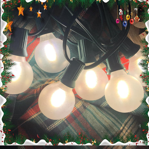 25Ft G40 25 Bulbs(2 Abeja Frosted White String Lights, Globe Patio String Lights with LED Frosted Spare), Vintage