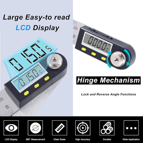 Yangoutool Digital Angle Ruler, 20inches/500mm Stainless Steel Digital Angle Finder and Protractor for Woodworking