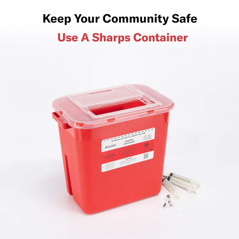 2 (2-Pack) Alcedo Sharps Container for Home Use Gallon | Biohazard Needle and Syringe Disposal | Professional Medical