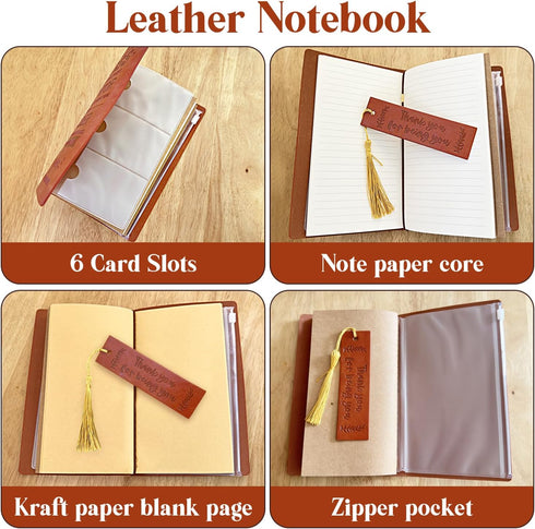 Thank You Gift for Women Men, Vintage Embossed Writing Leather Journal Notebook with Bookmark, Gifts for Teacher Boss