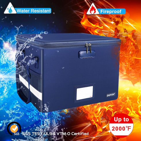 ENGPOW File Box with Lock - Fireproof Document Box with Zipper Lid, Portable Organizer for Hanging Letter/Legal Folder