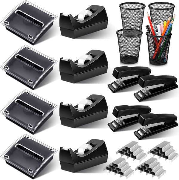Jutom 20 Pcs Desk Staplers, Tape Dispensers, Pen Holder Set for Office Supplies with Standard Staples