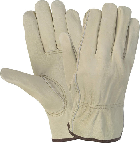 MCR Safety 3215L Economy Grade Unlined Cow Grain Leather Driver Men's Gloves with Keystone Thumb, Cream, Large, 1-Pair