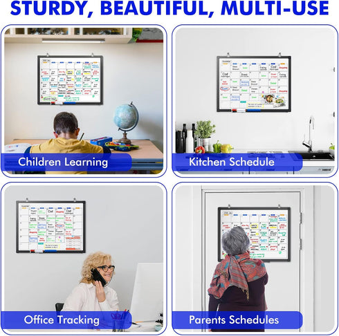 TRIPOLLO Dry Erase Calendar Whiteboard for Wall, 24" x 18" Magnetic Monthly Calendar with Black Aluminum Frame