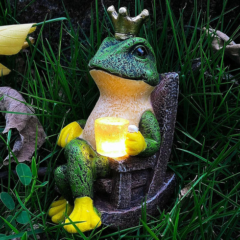 Miniature Frog Garden Statue | Solar Light Home Decor, Fairy Garden Accessories for Patio, Balcony, Yard, Lawn Bedroom