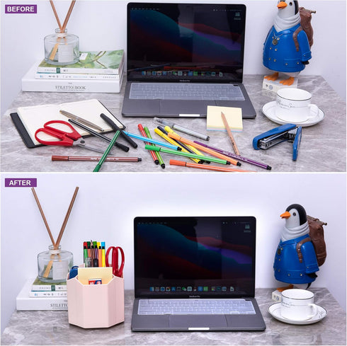 Desk Pencil Pen Holder, 360-Degree Rotating 5 Grid Organizer for Stationery Supplies, Home, Office, School, Kids, Peach