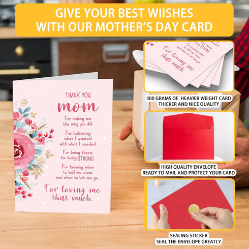 Mothers Day Card for Stepmom, Heartfelt Mother's Day Cards for Mom, Stepmom, Mother in Low or Godmother, Mother's Day