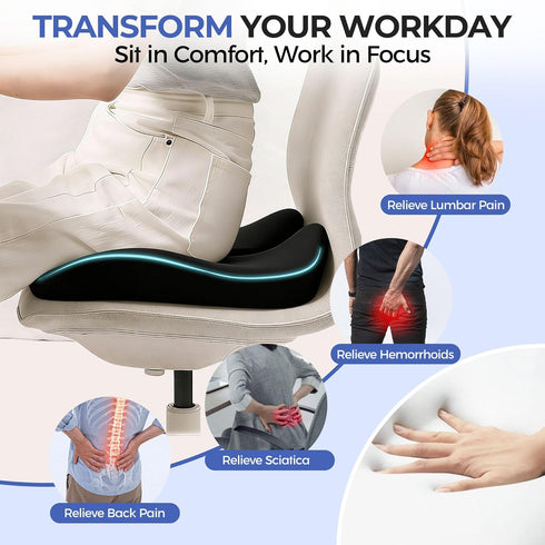 BANKQF Tailbone Seat Cushions for Office Chairs & Car, Ergonomic Memory Foam Seat Cushion with Breathable Holes