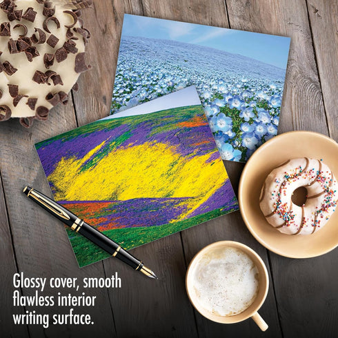 The Best Card Company - 20 Landscape Nature Note Cards Blank (4 x 5.12 Inch) - Super Blooms AM7175OCB-B2x10