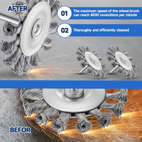 Acellegic 10 3 Inch 1/4-inch Pcs Knotted Wire Brush for Drill, Knot Wire Wheel Brushes with Shank for Rust Removal