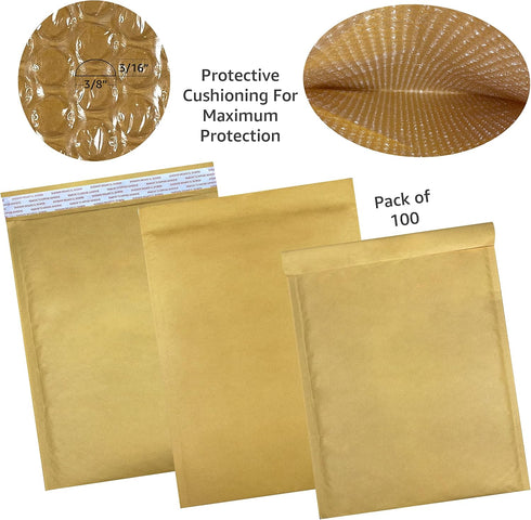 Kraft Bubble Mailers - Pack and Ship (100pack, 4-9.5" x 14.5")