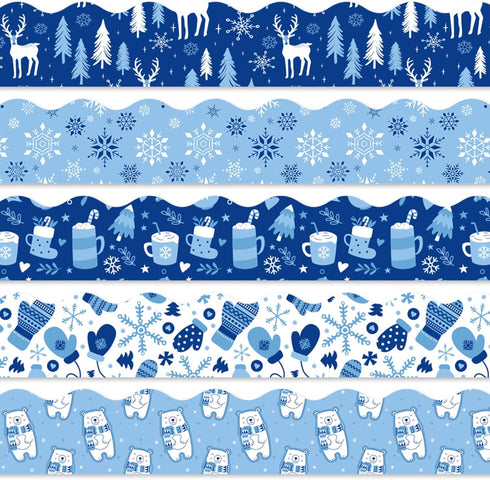 Whaline 69Ft Winter Bulletin Board Borders, Snowflake Snowman Bear Trim, Self-Adhesive for Classroom Decor