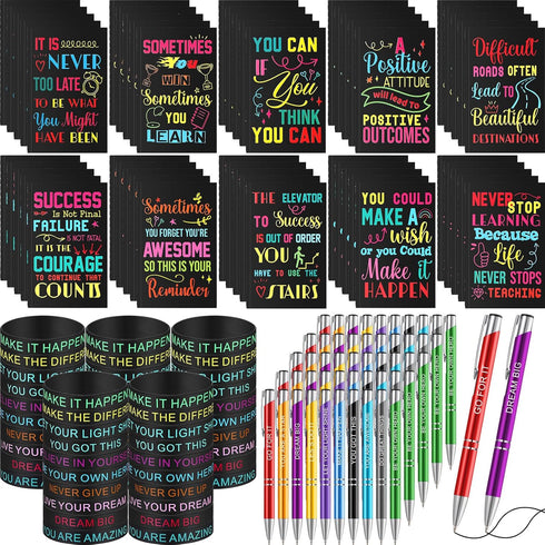 Sabary 150 Pcs Inspirational Notepads - Motivational Ballpoint Pens and Pocket Journals Bulk Gifts for School Supplies