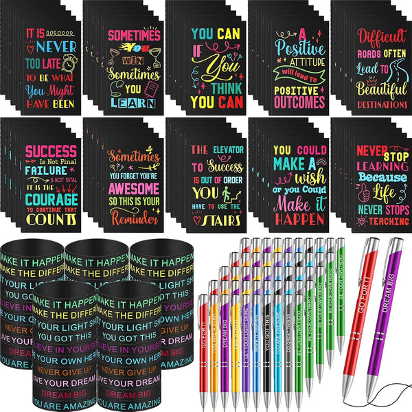 Sabary 150 Pcs Inspirational Notepads - Motivational Ballpoint Pens and Pocket Journals Bulk Gifts for School Supplies