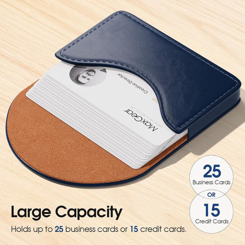 MaxGear Business Card Holder Case, PU Leather for Purse, Magnetic Travel Card Holder Wallet, Navy