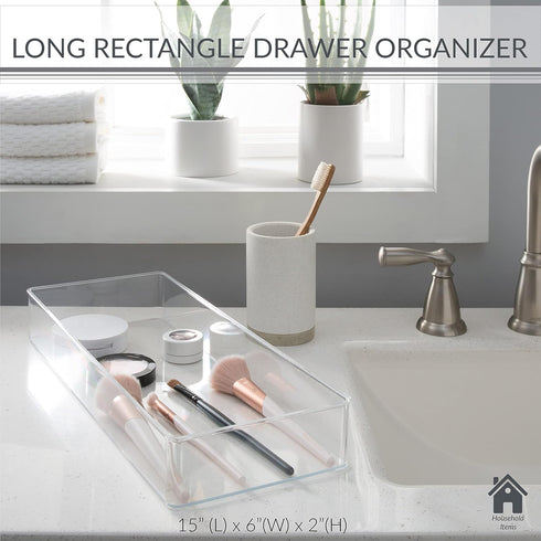 Simplify Long Rectangular Drawer Organizer, Multi-Purpose for Jewelry, Cosmetics, Desk Accessories, Super Clear