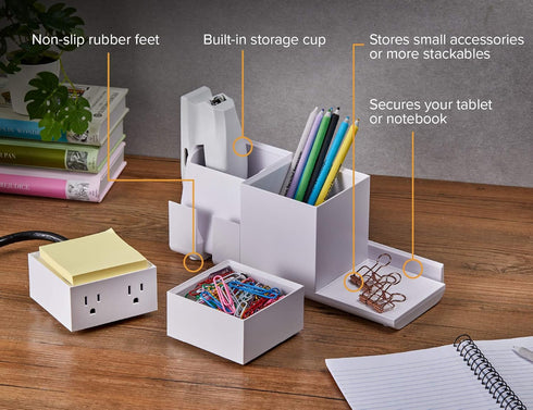 Bostitch Office Konnect Desk Organizer and Charging Station, 2 USB Ports, 4-Piece Design for Phones and Tablets
