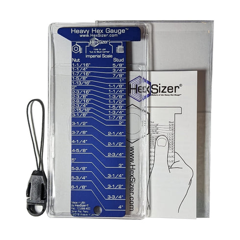 Heavy Hex Gauge Pocket Tool for Nut & Bolt Size Measurement, High Temp, Durable Metal, Laser Engraved