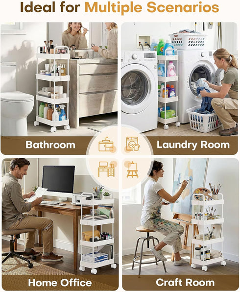 4-Tier 37.4in 8 Homde Slim Rolling Cart for Kitchen: Space-Saving Narrow Floor Organizer - Tall Vertical Storage