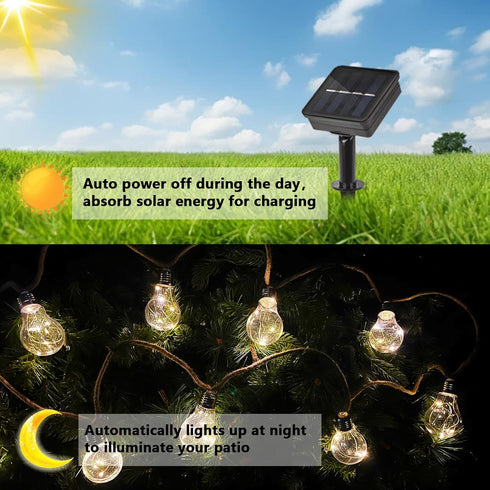 ShineU 30 20 Bulbs, 8 Feet LED Outdoor String Lights with Warm White Edison Shatterproof Solar-Powered Modes Hemp Rope