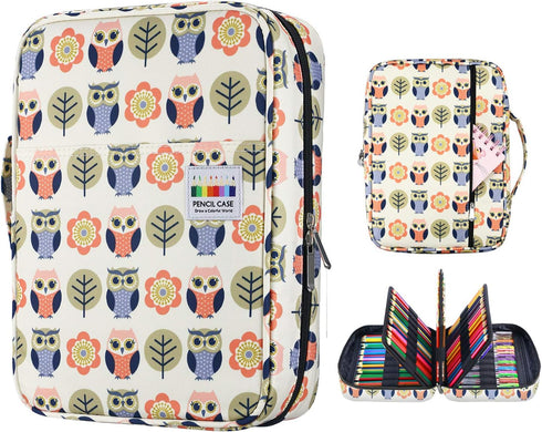 YOUSHARES 220 Slots Colored Pencil Case Organizer with Zipper, Cartoon Owl Design
