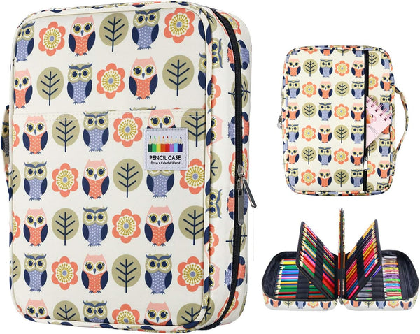 YOUSHARES 220 Slots Colored Pencil Case Organizer with Zipper, Cartoon Owl Design