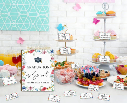 APEVXVY Set, -01 Graduation Candy Bar Signs, Wildflower Grad Party Dessert Table Signs Graduation is Sweet Candy Buffet