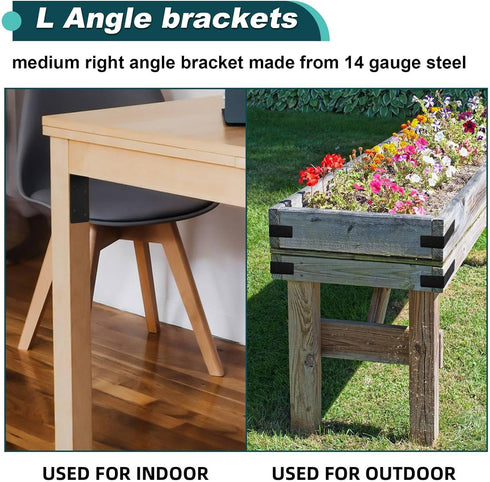 20Pcs Braces,4"x4"x2" 2mm Brackets,90 Corner Black L Brackets for Wood,Heavy Duty Steel Black Raised Garden Bed Corner