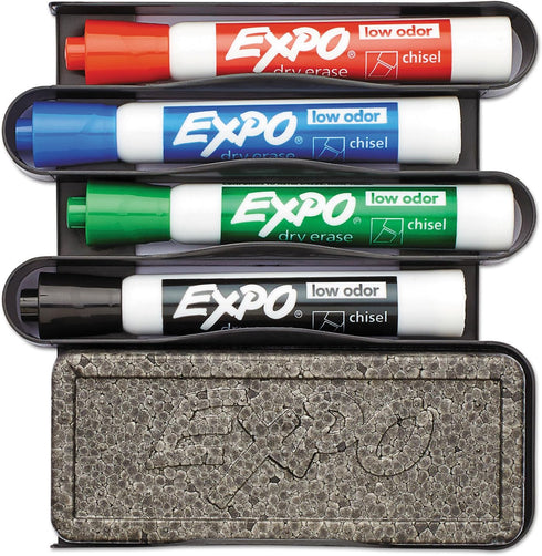 EXPO 1785294 Mountable Whiteboard Caddy with 4 Markers and Eraser Set