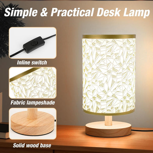 EZIYIN Bulb Desk Lamp LED Included, Small Bedside Table Lamp Plug-in - Classic Wood Base with Flaxen Fabric Shade