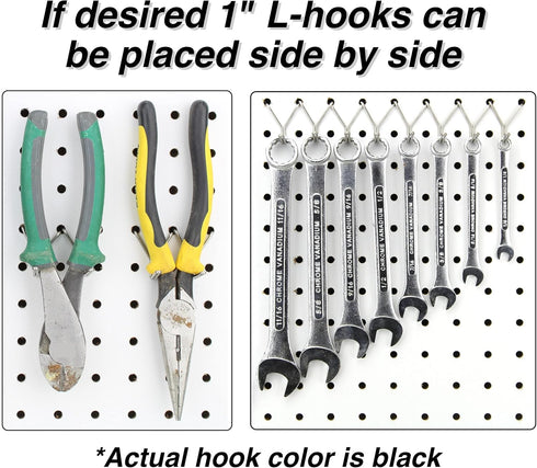 Steel Pegboard Hooks 50-Pack 1" L Hook, Black - Organize Tools, Accessories, Workbench, Garage Storage, Kitchen, Crafts