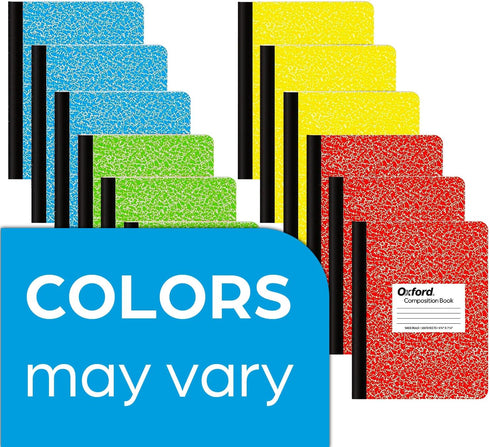 Oxford Composition Notebooks - Wide Ruled Paper, 9-3/4" x 7-1/2", Assorted Marble Covers, 100 Sheets, Pack of 12