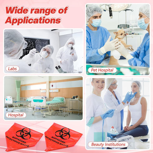 Geiserailie 200 Pack 14.5" 19" 3 x Biohazard Waste Bags Gallon Red Trash Liner with Hazard Symbol for Infectious Waste