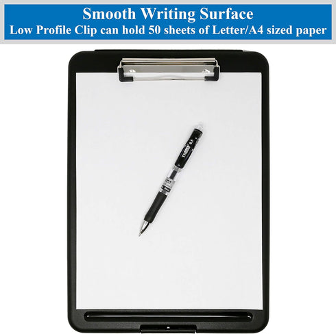 Think2Master Black Plastic Storage Clipboard, 25% Heavier & Sturdier, Storage Compartment Holds 150 Letter Sized Paper