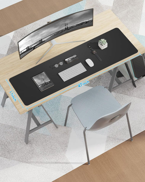 Large Desk Pad Mat, Mouse Pad, Non-Slip PU Leather Desk Blotter, Waterproof Keyboard Mat for Office/Home (Black, 48" x