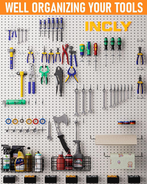 INCLY 238PCS Pegboard Accessories Organizer Kit, Hooks Assortment with Bins and Paper Towel Holder for Garage