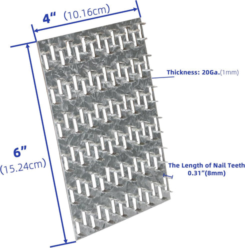 20 Pack 6x4 inch Pronged Truss Plates with 8mm Nail Teeth, Galvanized Steel Flat Mending Plates for Timber Roofing