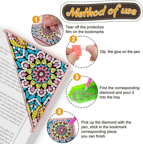 4 WIVICO pcs Diamond Painting Bookmarks, DIY Diamond Art Kits for Adults, Book Corner - Protecting Bookmark Craft
