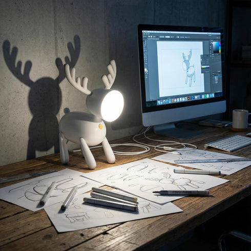 ANJOGIFT Dimmable LED Kids Night Light Cute Reindeer Elk Lamp-USB Rechargeable, Color Temperature and Brightness