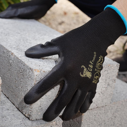 12 Pairs Men Work Gloves, Lightweight Grip Gloves Available in 4 Sizes, Polyurethane Rubber Coated Touchscreen Tactical