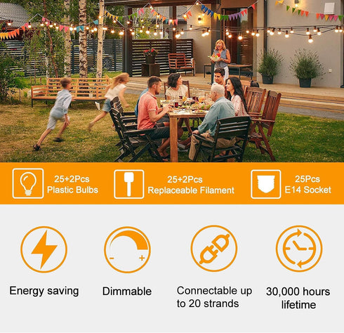 25 13 ST38 Bulbs, ZOTOYI Outdoor String Lights, FT Bistro Lights with Shatterproof LED Waterproof Connectable String