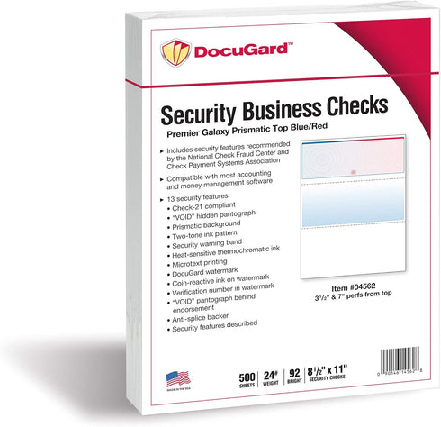 DocuGard Blue/Red Prismatic Galaxy Top Check, 8.5 x 11 Inches, 500 Sheets, 1 Check Per Sheet