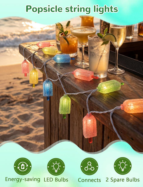 10 10 Bulbs, Summer LED Popsicle String Lights, Multicolor Ice Cream with Mini LED Indoor Outdoor Plug in Fairy Lights