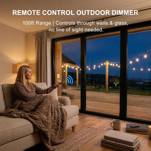 Dimmer 350W Dimmer IP65 Dimmer 100FT Outdoor for String Lights Plug-in with Remote Control & Timer, Waterproof LED