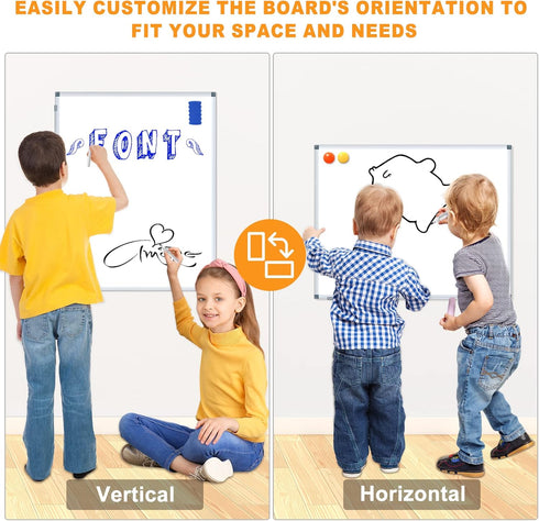 H-Qprobd Magnetic Whiteboard, 24" x 18" Dry Erase Board - Hanging Mounted Whiteboard with Aluminum Marker Tray