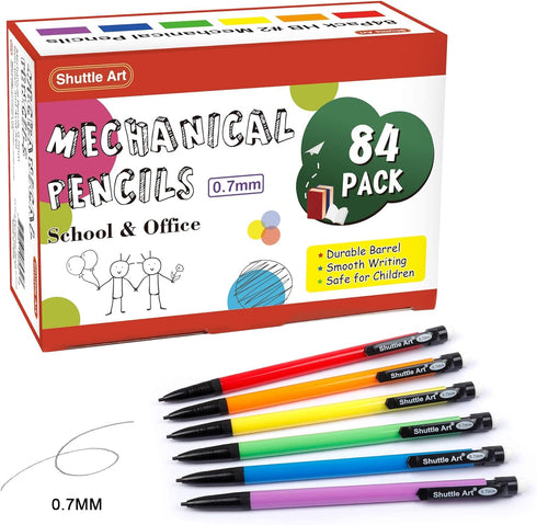 Shuttle Art 84 Pack Bulk Mechanical Pencils, 0.7mm Medium Point, HB #2 Lead, Assorted Barrels