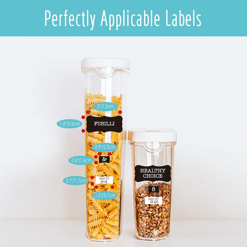 Hebayy 308 Pantry Food Labels, 280 Preprinted Waterproof Stickers for Kitchen Containers, 28 Blank Ones, White on Black