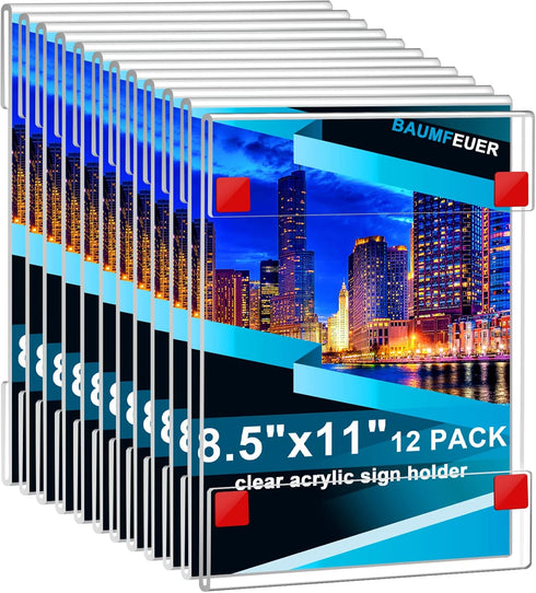 AMZKONIG 12 Pack Acrylic Sign Holder 8.5 x 11, Clear Plastic Wall Sign