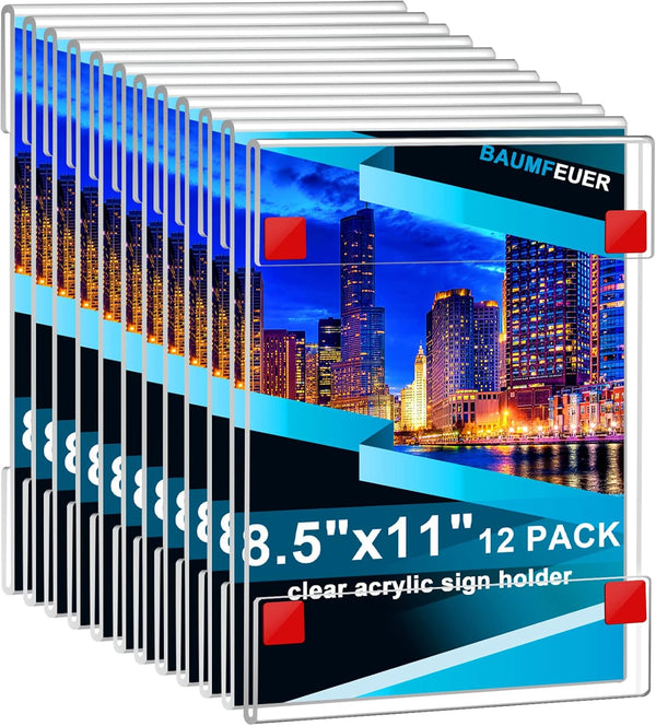 AMZKONIG 12 Pack Acrylic Sign Holder 8.5 x 11, Clear Plastic Wall Sign